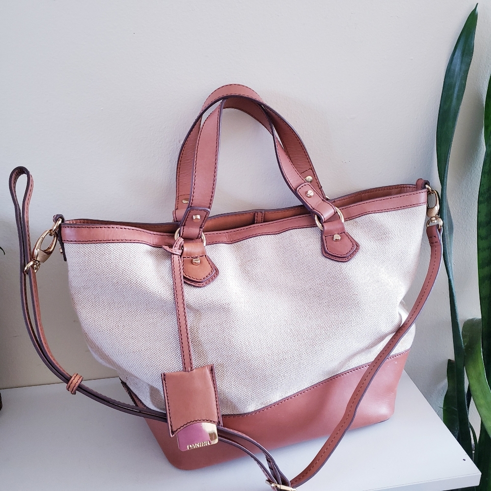 🏷Vintage DANIER Leather & Canvas XL Satchel O/S